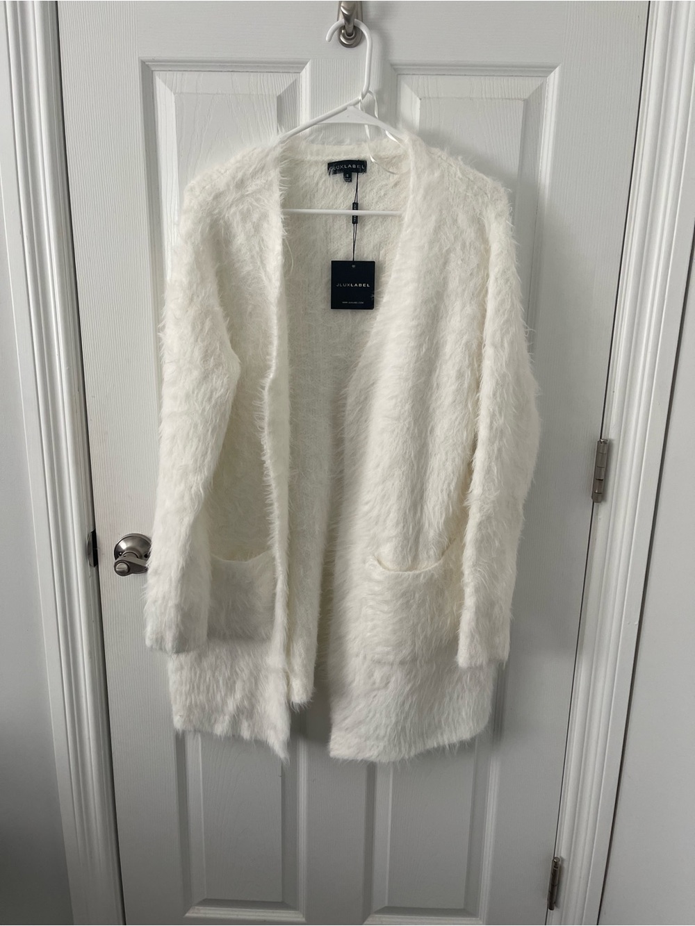 Jluxlabel White Fuzzy Eyelash Open-Front Women's Cardigan Small NWT
